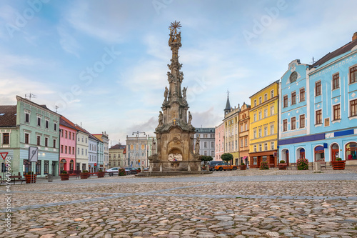 Fototapeta Jindrichuv Hradec, Czechia - Miru Square with the Holy Trinity Column in the Old