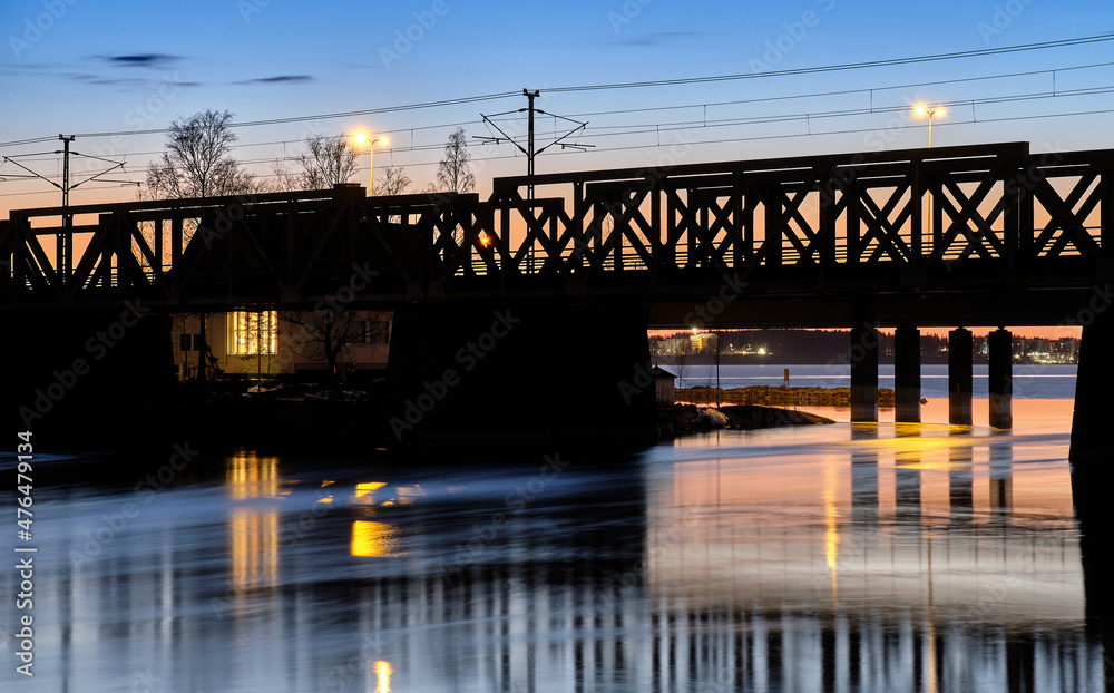 Bridge at night at Tammerkoski rapids in Tampere Bridge at night at Tammerkoski rapids in Tampere