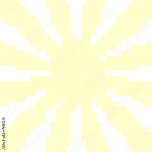 White and yellow Sunburst or Sunlight pixel art background. Vector illustration.