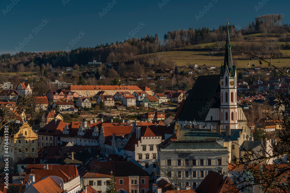 Cesky Krumlov town in winter sunny blue sky day