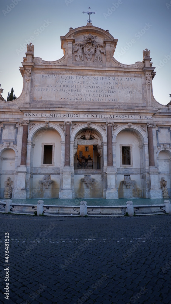 Baroque facade of Fontana dell Acqua Paola aka Il Fontanone (The big fountain), a monumental fountain on the Janiculum Hill