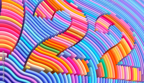 3D render abstract background of smooth lines of spline gradient multicolor waves with dof