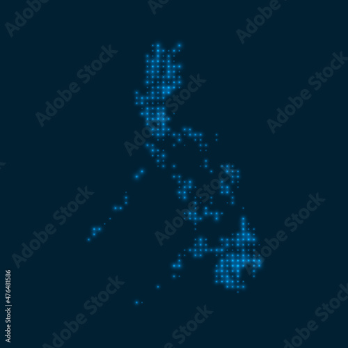 Philippines dotted glowing map. Shape of the country with blue bright bulbs. Vector illustration.