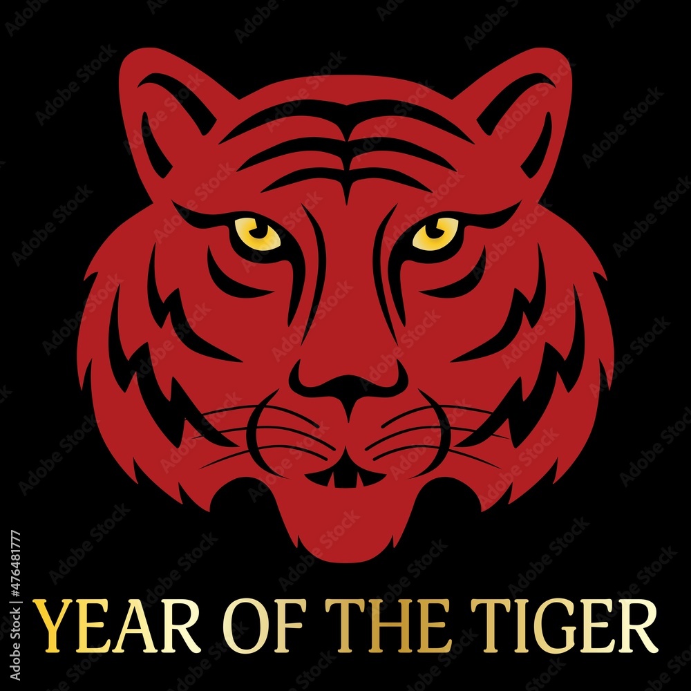 Naklejka premium Chinese new year 2022 tiger graphic on black background