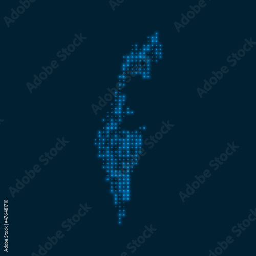 Israel dotted glowing map. Shape of the country with blue bright bulbs. Vector illustration.