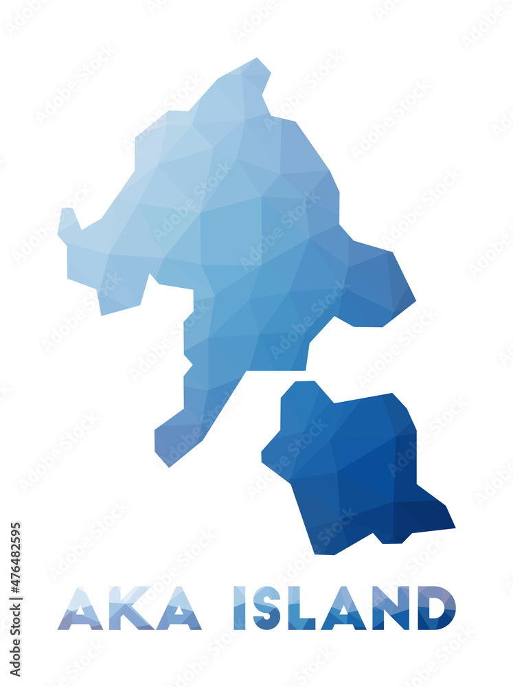 Low poly map of Aka Island. Geometric illustration of the island. Aka Island polygonal map. Technology, internet, network concept. Vector illustration.