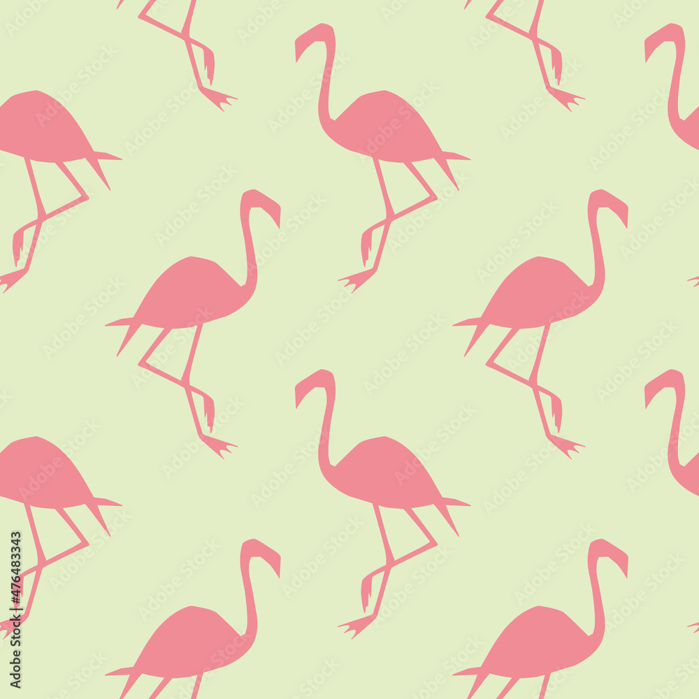Obraz premium Seamless flamingo bird pattern. Repeated pink animal on yellow