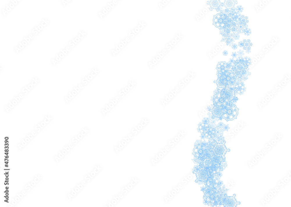 Winter frame with blue snowflakes for Christmas and New Year celebration. Horizontal winter frame on white background for banners, gift coupons, vouchers, ads, party events. Falling frosty snow. Winter frame with blue snowflakes for Christmas and New Year celebration. Horizontal winter frame on white background for banners, gift coupons, vouchers, ads, party events. Falling frosty snow.