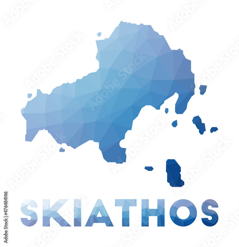 Low poly map of Skiathos. Geometric illustration of the island. Skiathos polygonal map. Technology, internet, network concept. Vector illustration.