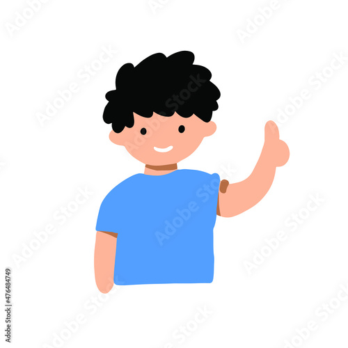 a vector illustration of the vaccinated boy thumbs his up. a simple vector graphic of someone taking medical action. an element for a health campaign.