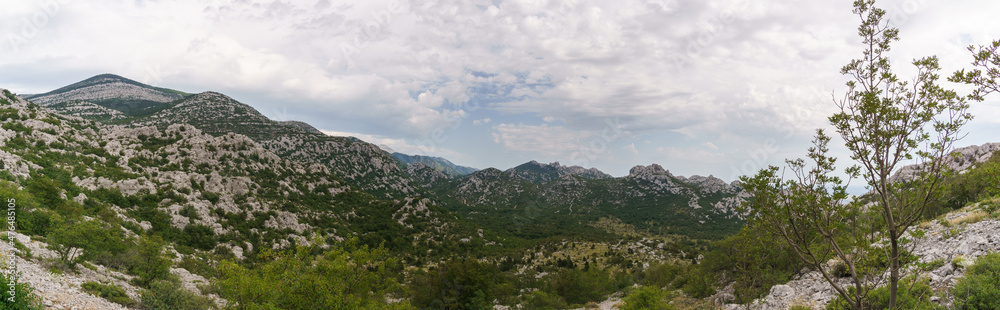 Panorama of valley in mountain landscape at summer in National Park Paklenica, Velebit, Croatia, Europe
