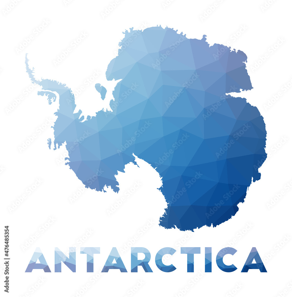 Low poly map of Antarctica. Geometric illustration of the country. Antarctica polygonal map. Technology, internet, network concept. Vector illustration.