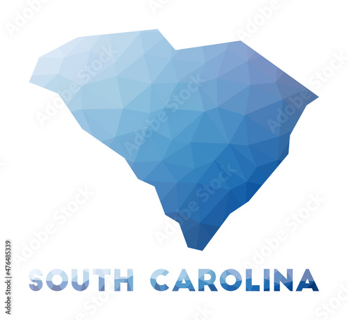 Low poly map of South Carolina. Geometric illustration of the us state. South Carolina polygonal map. Technology, internet, network concept. Vector illustration.