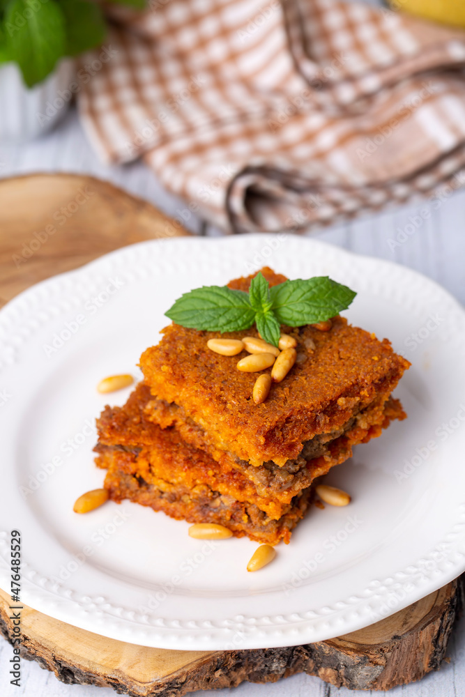 Traditional food of Antakya Turkey, oruk in the tray. (Turkish name