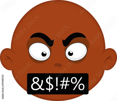 Vector illustration of a bald cartoon character, with an angry expression and symbols of insults