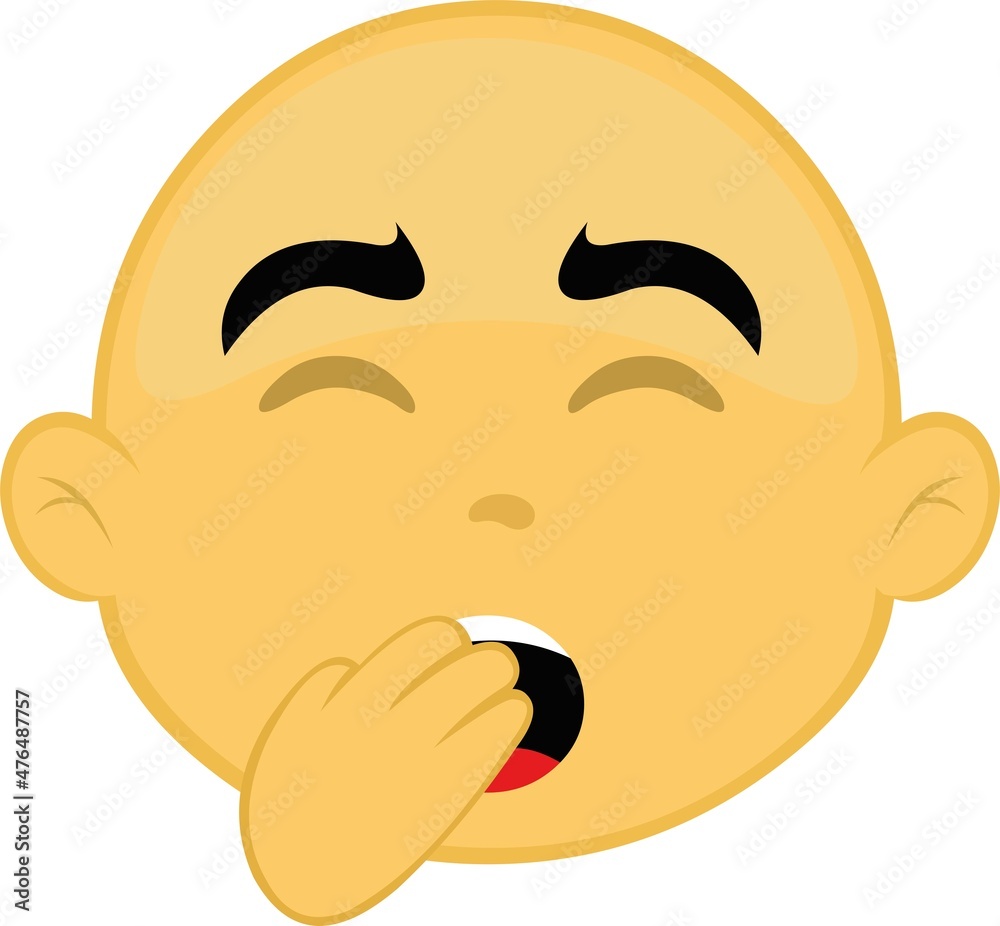 Vector illustration of the face of a bald and yellow cartoon character, yawning with his hand in his mouth Vector illustration of the face of a bald and yellow cartoon character, yawning with his hand in his mouth