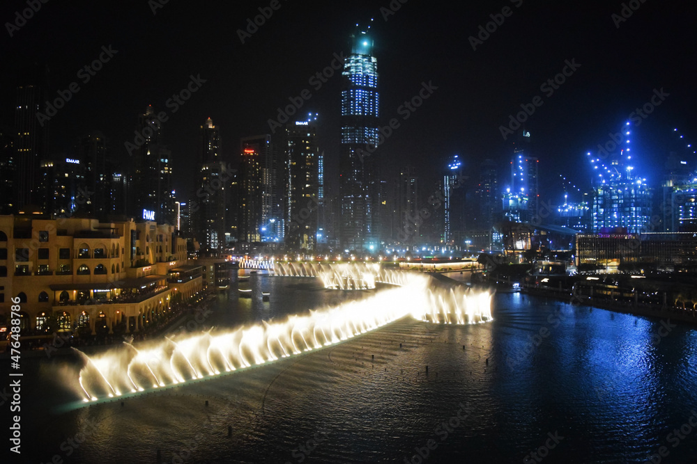 Dubai night .Water show. Dubai Fountain Show At Night, UAE. 