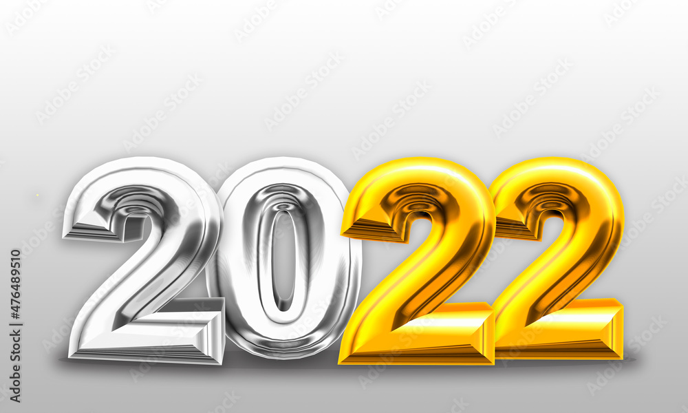 Happy New 2022 Year. Holiday illustration of golden metallic numbers 2022 and sparkling glitters pattern. Festive poster or banner design. Realistic 3d sign Happy New 2022 Year. Holiday illustration of golden metallic numbers 2022 and sparkling glitters pattern. Festive poster or banner design. Realistic 3d sign