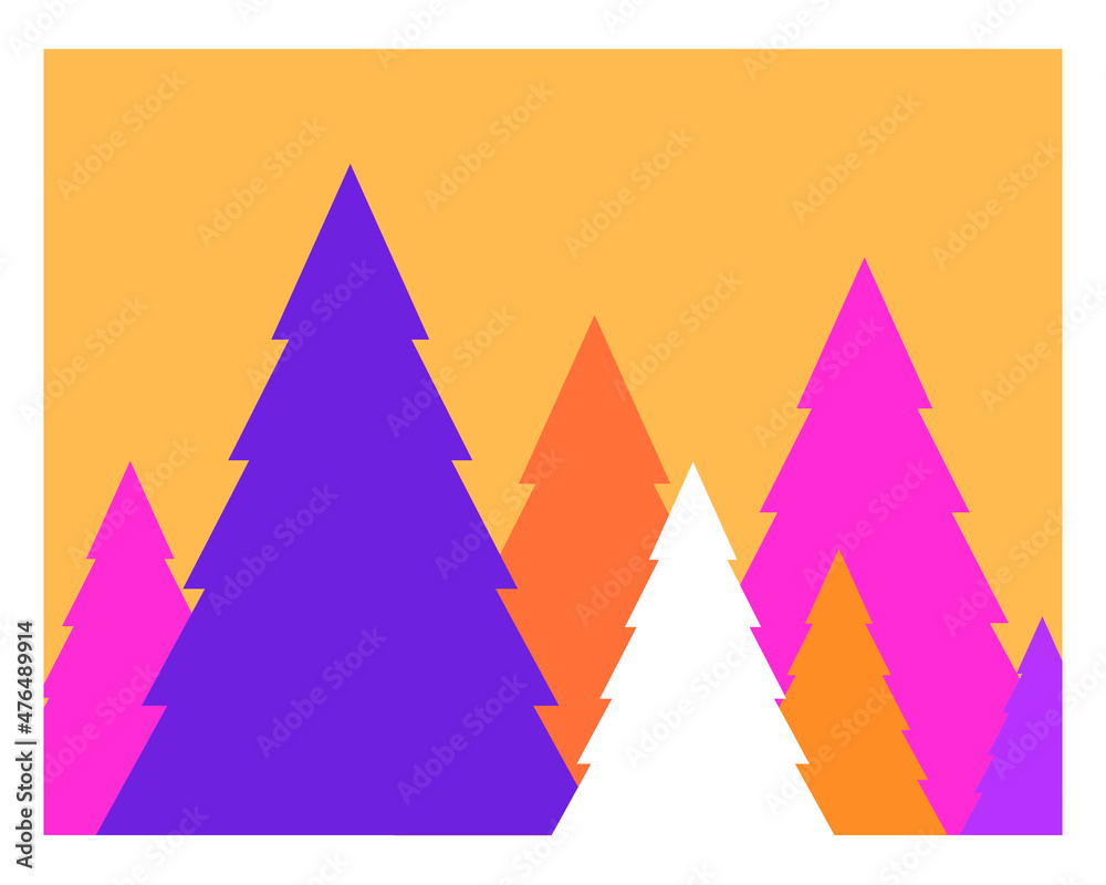 Fototapeta premium the colorful pine trees illustration in vector graphic. an imaginative drawing of the pine forest in autumn season. decorative illustration for art print, wall art, background, etc.