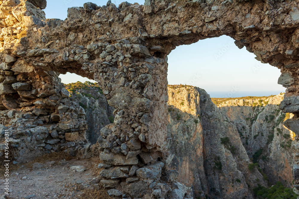 Mountain view from the Venetian castle of Palaiochora in Kythira island in Greece