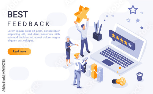 Fotografia Best feedback landing page vector template with isometric illustration
