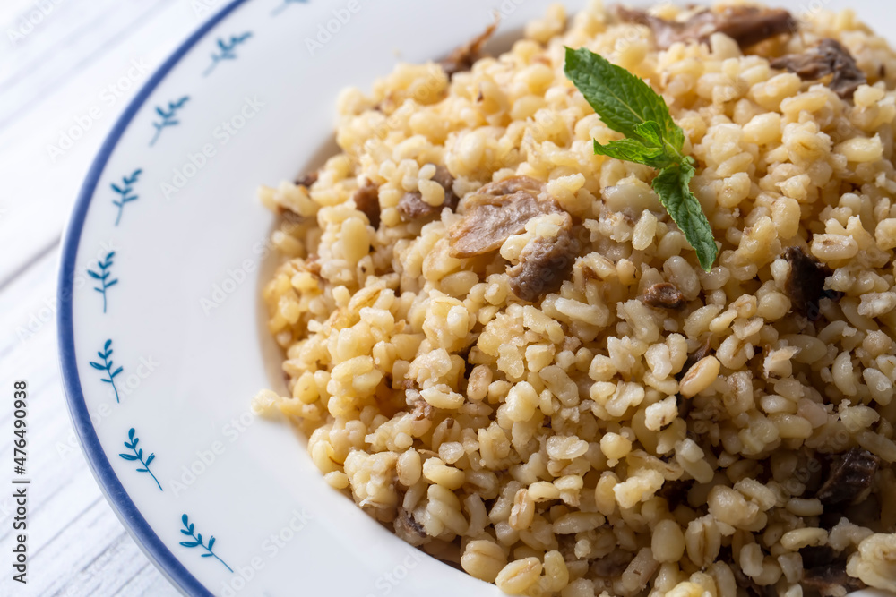 Turkish foods; Bulgur pilaf with mushrooms (Turkish name; mantarli bulgur pilavi) Turkish foods; Bulgur pilaf with mushrooms (Turkish name; mantarli bulgur pilavi)