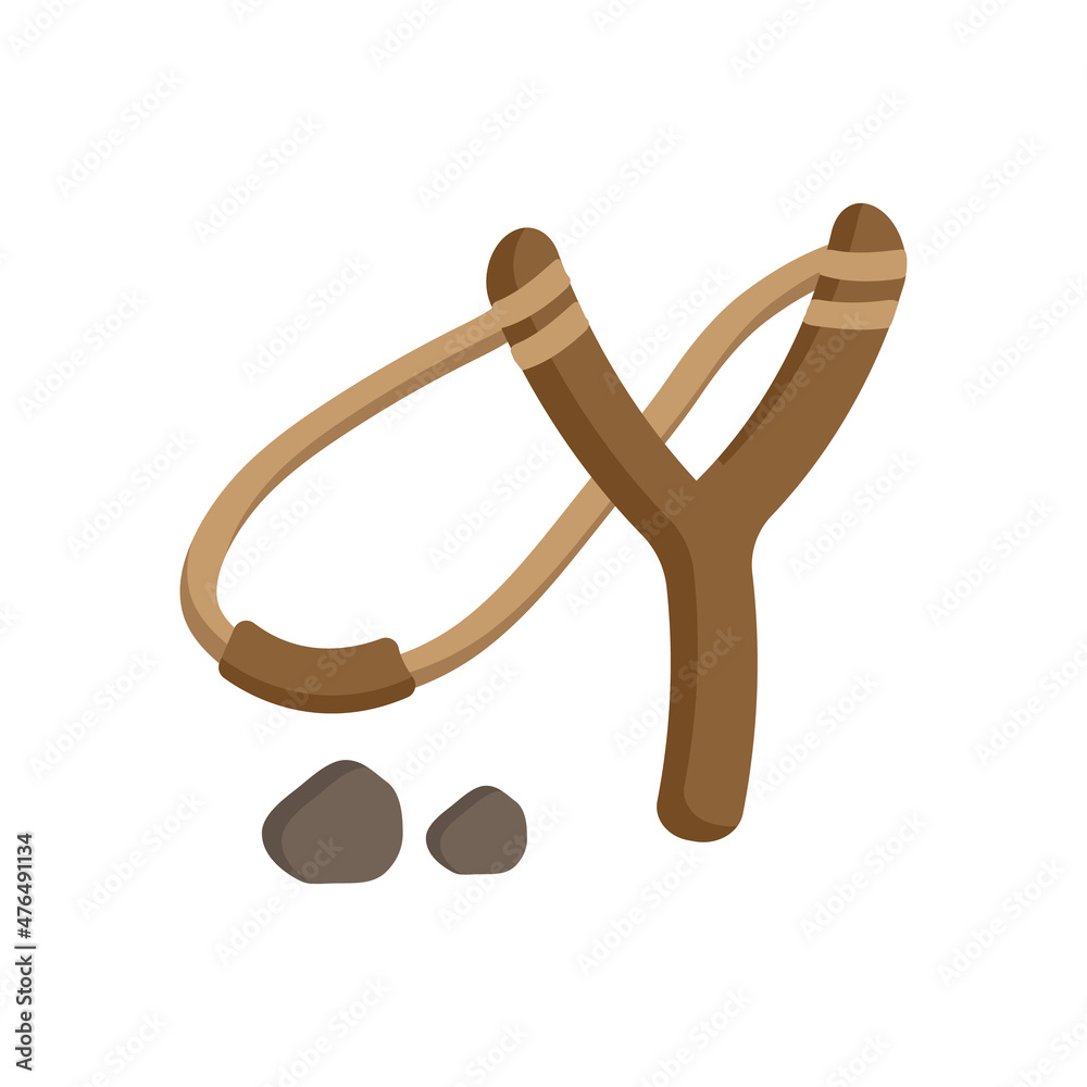 Slingshot. Children's toy for throwing stones. Isolated on a white background. Wooden catapult