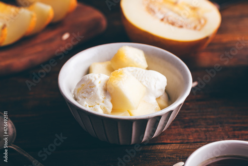 Ice Cream with Slices of Honeydew Melon