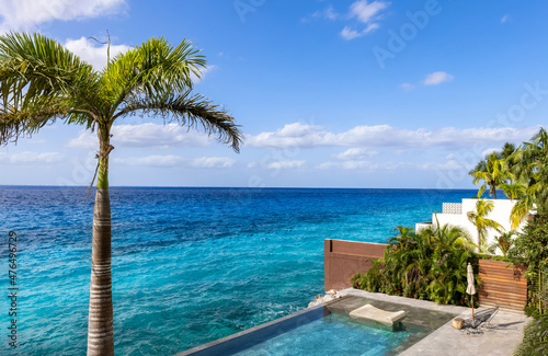 San Miguel de Cozumel, Mexico, sea promenade and waterfront with scenic ocean views of Cozumel Ocean shore.