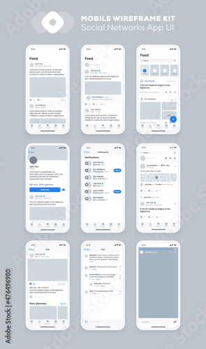 Mobile app design. UI UX wireframe kit for smartphone. New OS screens. © Gooder
