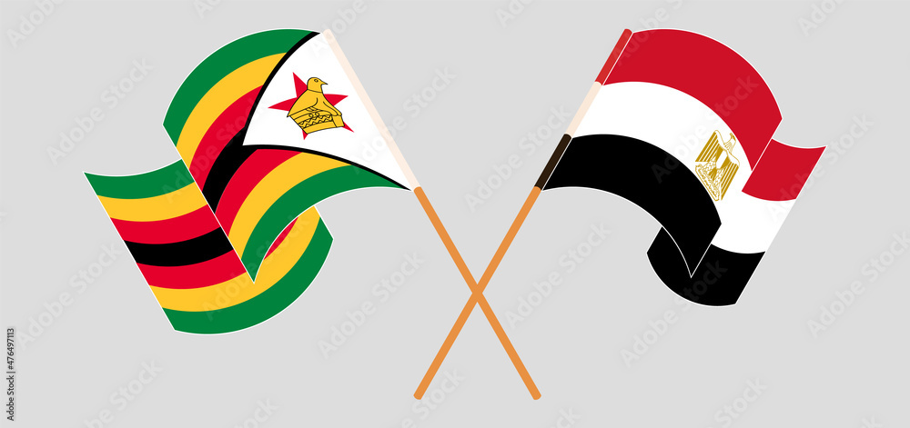 Crossed flags of Zimbabwe and Egypt. Official colors. Correct proportion Crossed flags of Zimbabwe and Egypt. Official colors. Correct proportion