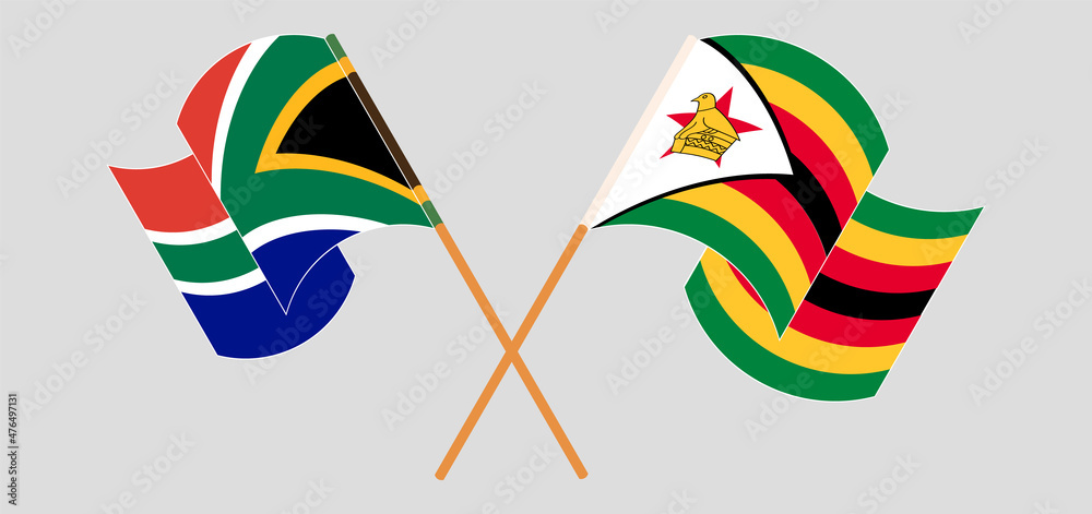 Crossed flags of South Africa and Zimbabwe. Official colors. Correct proportion Crossed flags of South Africa and Zimbabwe. Official colors. Correct proportion