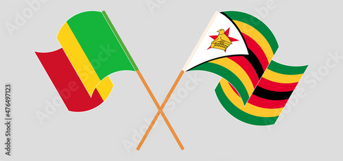 Crossed flags of Mali and Zimbabwe. Official colors. Correct proportion