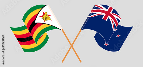 Crossed flags of Zimbabwe and New Zealand. Official colors. Correct proportion