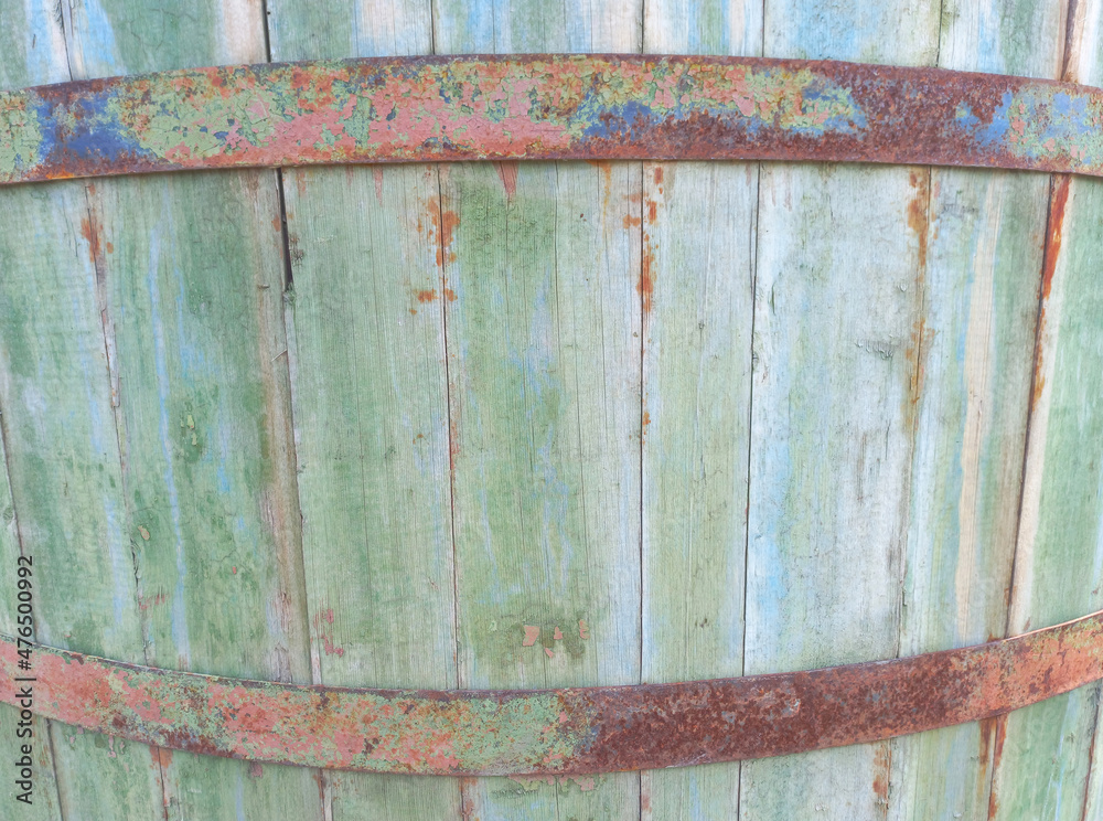 Close up shot of a wooden barrel photographed from outside Close up shot of a wooden barrel photographed from outside