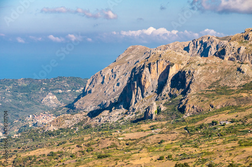 View of Rocche del Crasto near Alcara Li Fusi town in the Nebrodi Park, Sicily photo