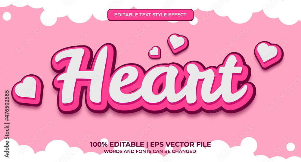 Editable text style effect - Heart text style theme. 3D heart editable text effect