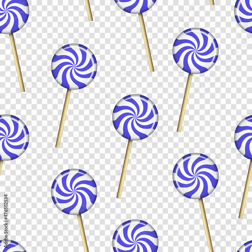 Seamless pattern with purple lollipops isolated background. Cartoon retro style sweet candy vector wallpaper.
