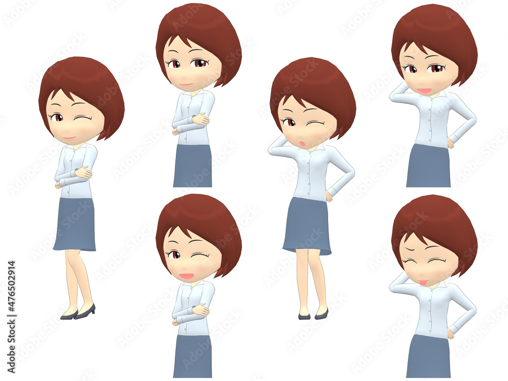 [Pose A] Woman shirts bob haircut front