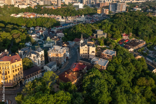 Andreevsky descent historical, old street in Kiev, aerial view