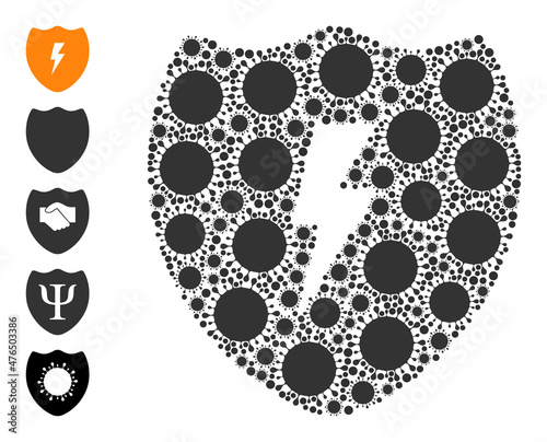Electric shield mosaic icon. Vector mosaic is constructed with random virus icons. Infection mosaic electric shield icon, and more icons. Electric shield mosaic for isolation images.