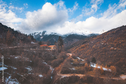 Aerial view from Village Petrillo that is built on Agrafa Mountains photo