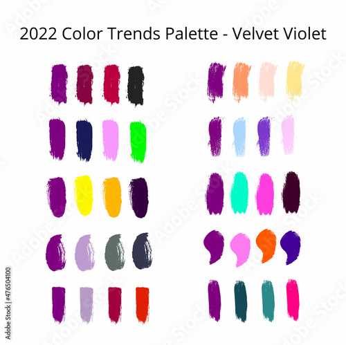 2022 color trends palette on brush strokes. Vector stock illustration isolated on white background. 
