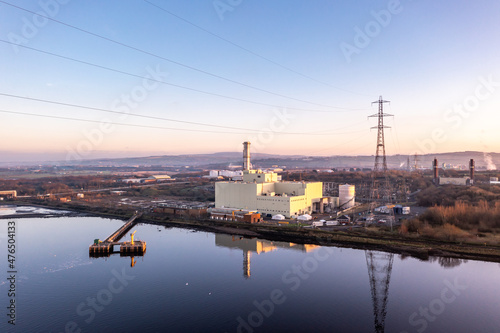 Power station producing energy on the banks of the River Foyle near Derry, Northern Ireland