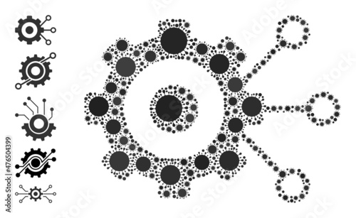 Gear connections mosaic icon. Vector collage made from random viral icons. Virus cell collage gear connections icon, and more icons. Gear connections collage for breakout images.