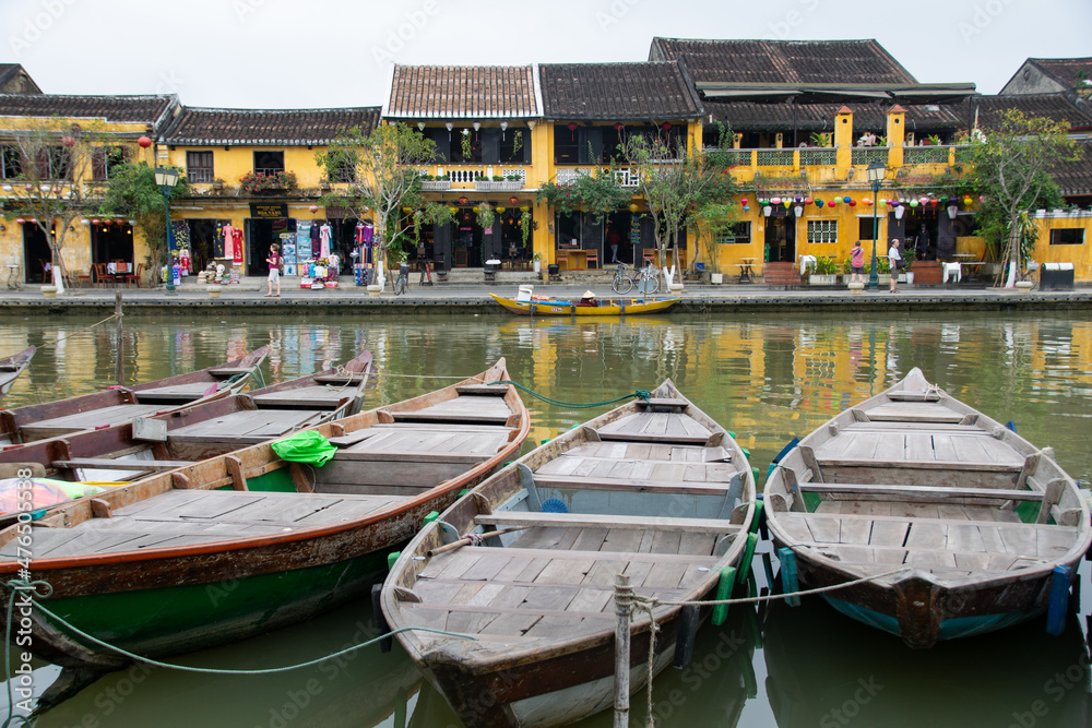 Boats in Hoi An Old Town Vietnam