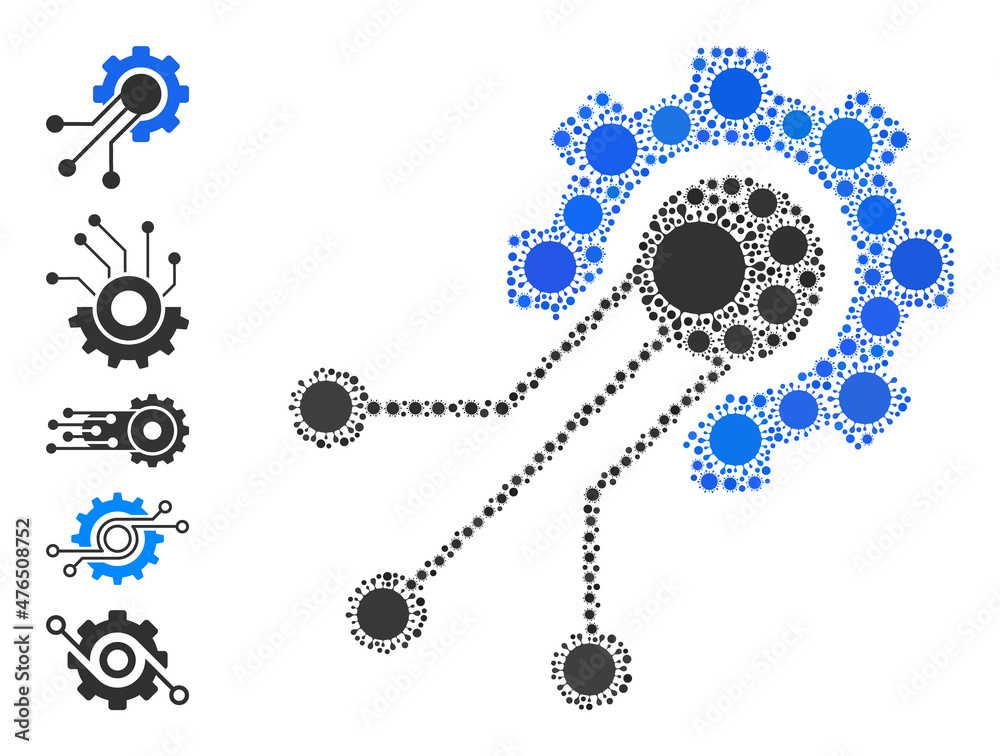 Sensor cog mosaic icon. Vector collage is designed of random bacilla ...
