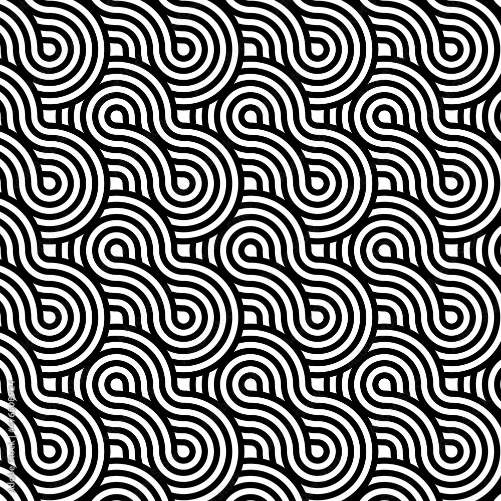 Black and white abstract hypnotic seamless pattern