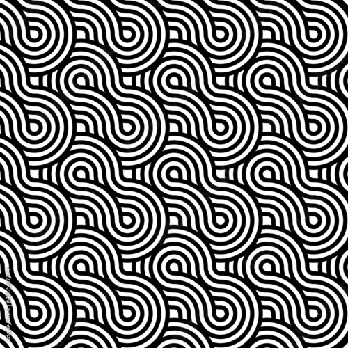 Black and white abstract hypnotic seamless pattern