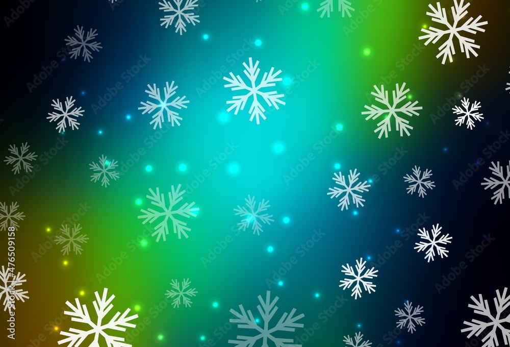 Dark Blue, Yellow vector layout with bright snowflakes, stars.